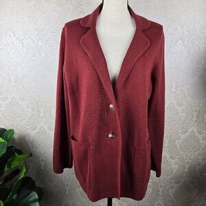 J Crew Size Medium Rust Red Slouchy Cardigan 2 Button Closure Pockets Collar NWT